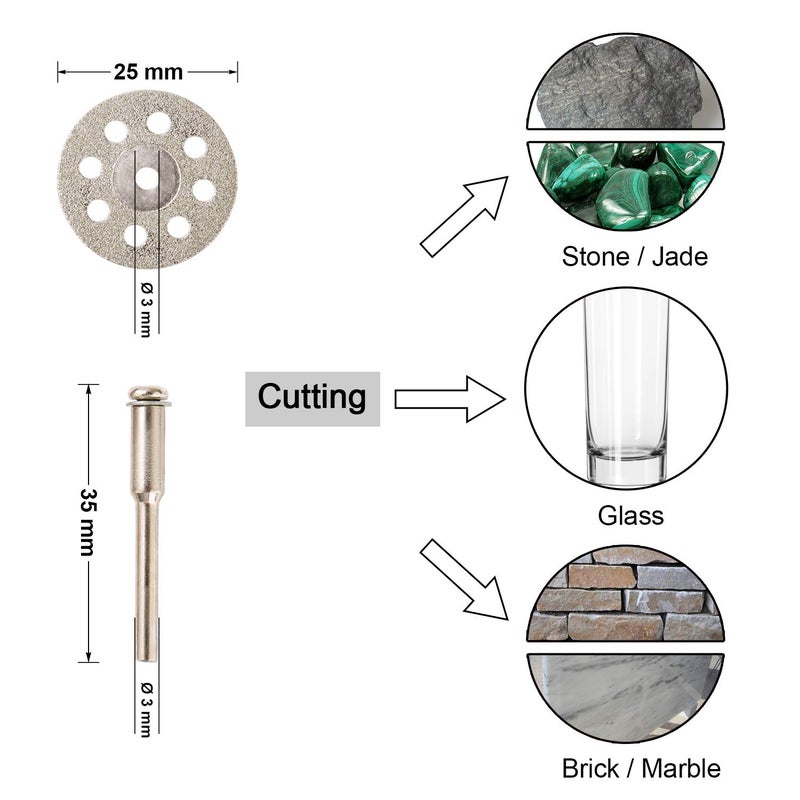 GOXAWEE 53pcs Cutting Wheel Set for Rotary Tool, GOXAWEE 1/8â€™â€™ Shank 545 Diamond Cutting Wheel, Mini HSS Cut Off Saw Blades, Resin Cutting Discs with Mandrels for Stone Wood Metal - Image 3